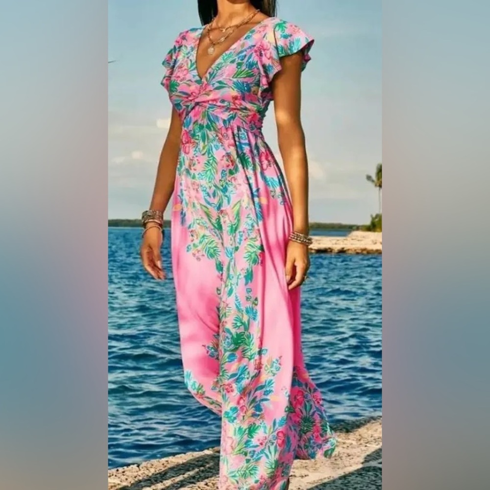 🏝️🦩Lilly Pulitzer NWT Verona Flutter Sleeve Maxi Dress💗Size 14